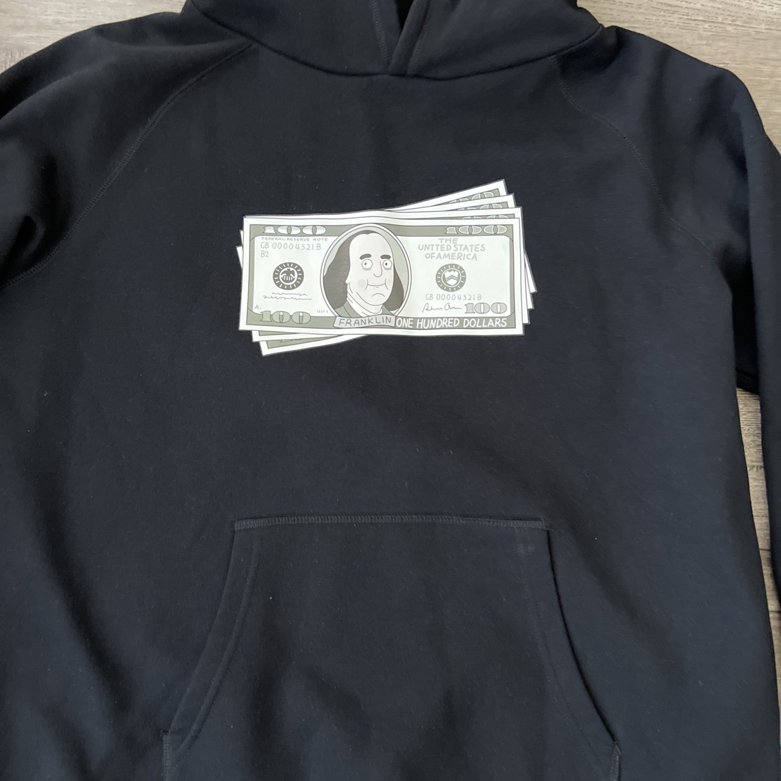 Prod Bldg Benjamin Franklins Hoodie Black Fleece Pullover Mens Medium — image 2 of 8